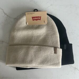 Levi’s 2 Pack Beanie Set, Cream & Black